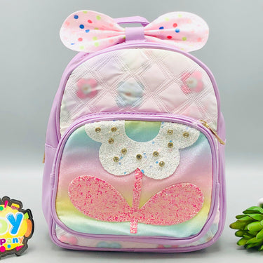 9* Inches Girls Fancy Flower Backpack - Purple